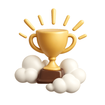 Golden Trophy Ascending into the Sky with Cloudy Accents png