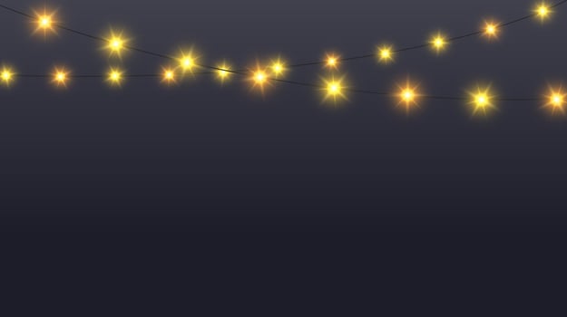 Glowing lamps garland. Decorative Christmas lights. Fairy lights chain. Wall decoration for party. Led bulb lamp strings vector
