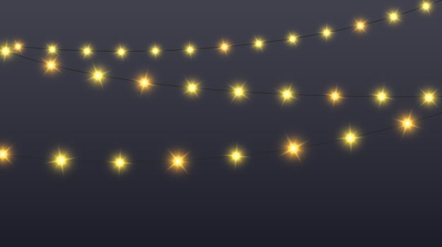 Glowing lamps garland. Decorative Christmas lights. Fairy lights chain. Wall party decoration. Led bulb lamp string vector