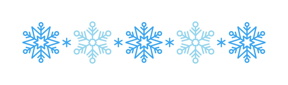 Winter snow icon divider Symbol blue snowflakes on a white background. Festive Christmas banner, New Year card. frosty of with whether and happy holidays. illustration vector