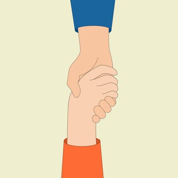 Help concept. Hand on top holds and pulls out hand below. vector