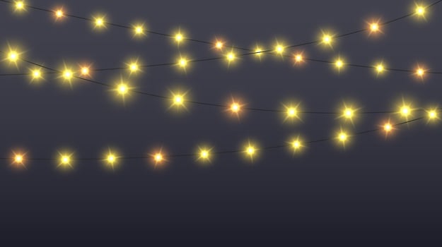 Glowing lamps garland. Decorative Christmas lights. Fairy lights chain. Wall decoration for party. Led bulb lamp string vector