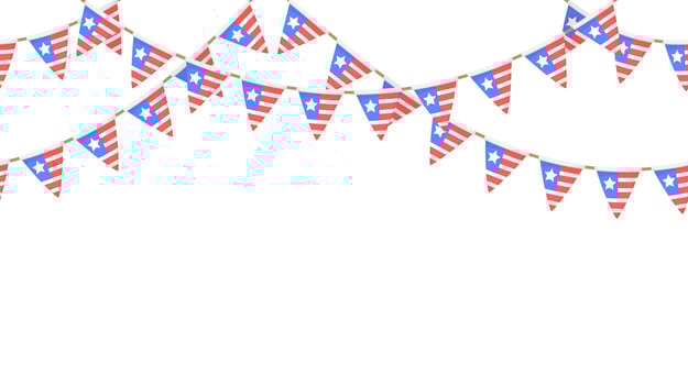 USA flag garland. US patriotic pennants repeating chain. American party bunting decoration. United States flags for celebration background vector
