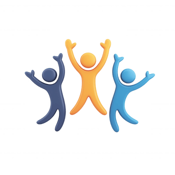Vibrant 3d icons leaping with raised arms, conveying enthusiastic happiness on transparent backdrop png