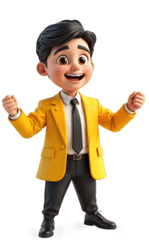 A dynamic businessman in electric yellow, framed by digital business graphs and rising stock prices, reflecting his bold approach png