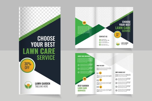 Lawn care service promotional brochure vector