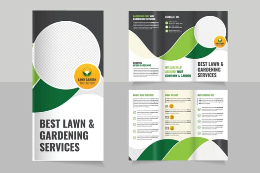 Best lawn and gardening services brochure vector