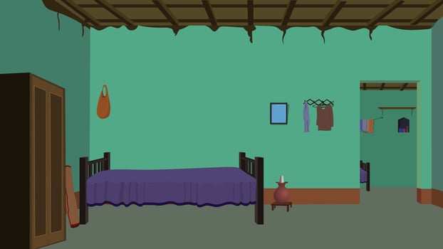 village house interior design, Indian Asian Bangladeshi bedroom indoor inside design vector