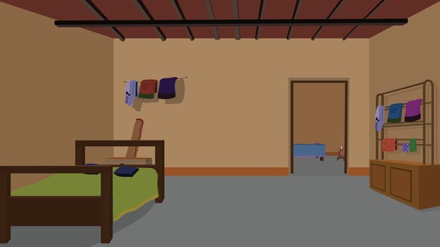 bedroom furniture interior concept. graphic design cartoon illustration . Indian village indoor vector