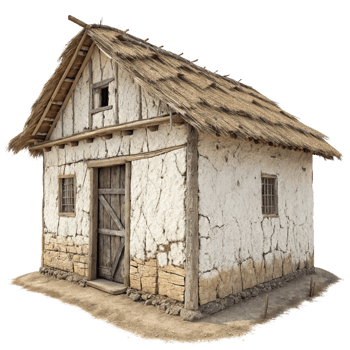 OLD Mud home real house isolated on transparent background png