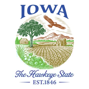 Iowa The Hawkeye State - US States Cityscape T-shirt , american state cityscape icons design, Vintage State Cityscape Shirt illustration, States Sayings vector