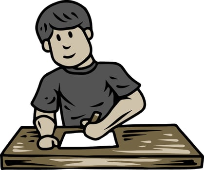 Boy Writing and Studying at Desk vector