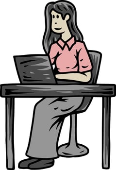 Woman Working on Laptop at Desk vector
