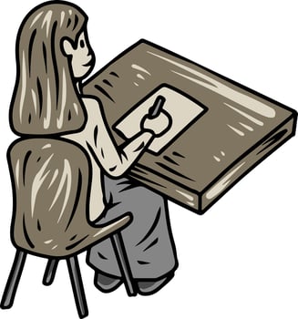 Woman Drawing or Writing at a Desk vector