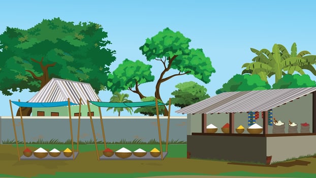 Indian village market background landscape. Village market design for cartoon animation vector