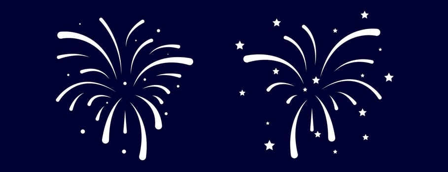 fireworks set on dark blue background, Suitable for New Years Eve party invitations, celebration banners, and festive greeting cards. vector
