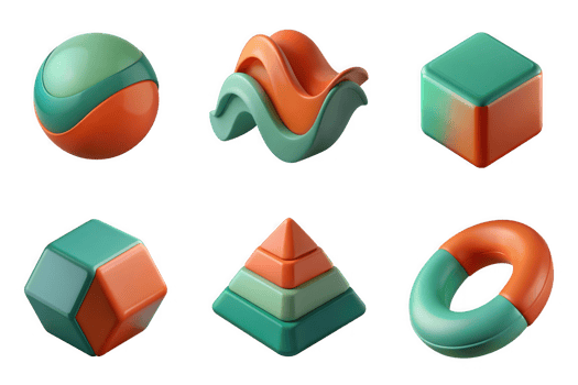 Abstract Geometric Shapes In Teal Orange And Green isolated on a transparent background image png
