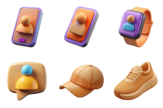 3d rendered icons of user profiles and accessories isolated on a transparent background phone png