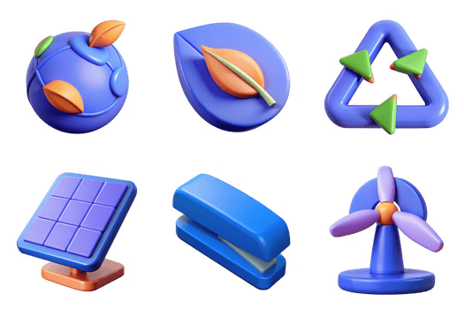 Blue planet leaf recycle solar panel stapler fan Icon Set isolated on a transparent background image png