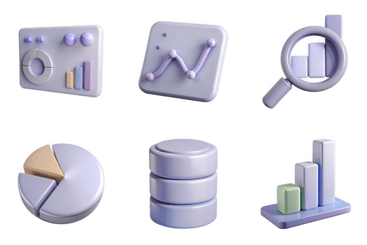 Pastel colored 3d data visualization icons isolated on a transparent background analytics chart png