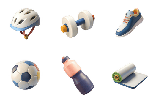 Sports equipment and fitness accessories isolated on a transparent background helmet dumbbell png
