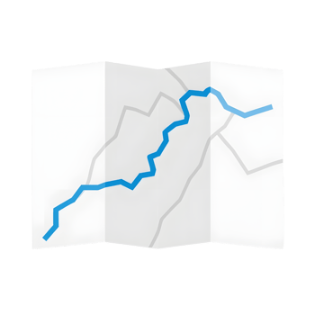 A folded map with a blue route isolated on transparent background png