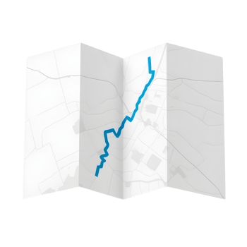 A folded paper map with a blue route isolated on transparent background png