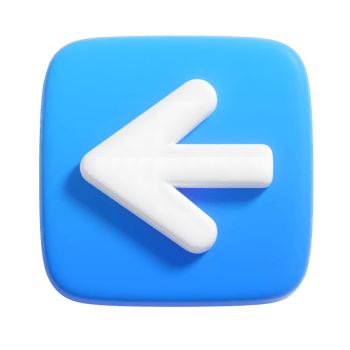 A white left arrow on a blue square isolated on transparent background png