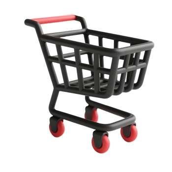 A black shopping cart with red accents isolated on transparent background png