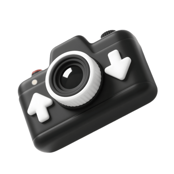 A black camera with arrows isolated on transparent background png