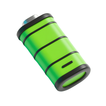 A green battery with black trim isolated on transparent background png