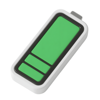 A green battery with white trim isolated on transparent background png