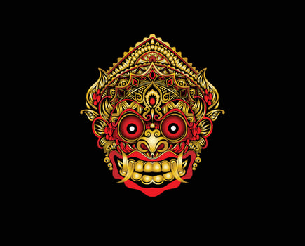 a highly intricate and stylized illustration of what appears to be a traditional Balinese mask or a representation of a mythical figure vector