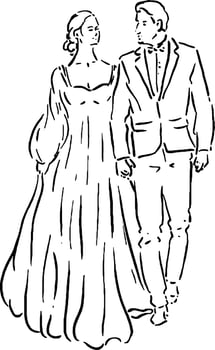 Wedding Couple Walking Hand in Hand Sketch for Invitations vector