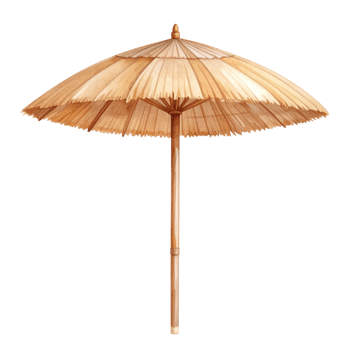 Watercolor illustration of a tiki umbrella, isolated on transparent background, for beach, summer, and vacation themes. png