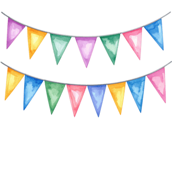 Two watercolor garlands with colorful triangle flags, isolated on transparent background, party decoration, festive, celebration. png