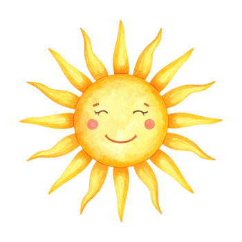 Cute smiling sun with closed eyes, isolated on transparent background, radiates warmth, happiness, and positive energy. png