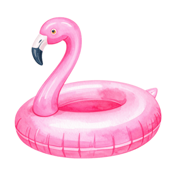 Pink flamingo pool float, isolated on transparent background, watercolor style. Summer, fun, and recreation concepts. png