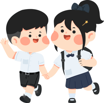 Two school children holding hands and walking png