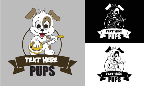 Cartoon dog with a banjo illustration vector