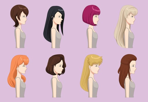 Illustration of diverse hairstyles profile views vector