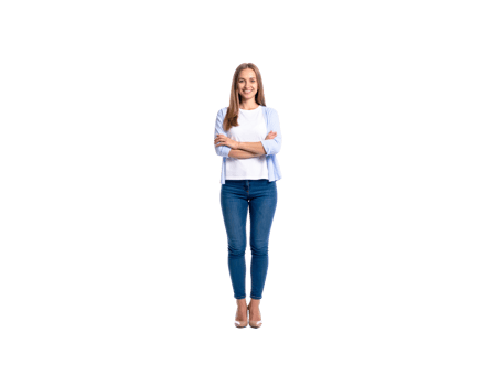 Smiling Woman in Casual Outfit with Arms Crossed Full Shot. png
