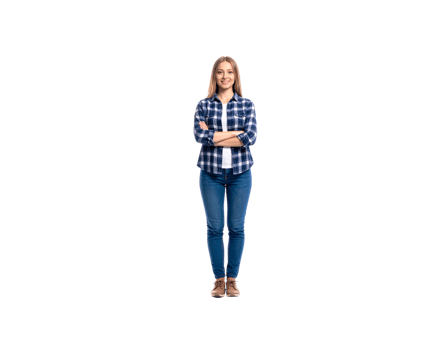 Smiling Woman in Plaid Shirt with Arms Crossed Full Shot. png