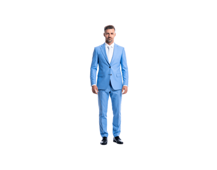Confident Man in Light Blue Suit White Shirt and Black Shoes. png