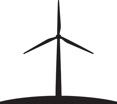 Single wind turbine with three blades on a curved ground silhouette vector