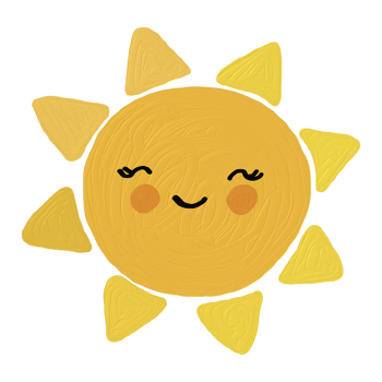 The sun looks like a cute cartoon character and has a surface that looks like a textured painting. png