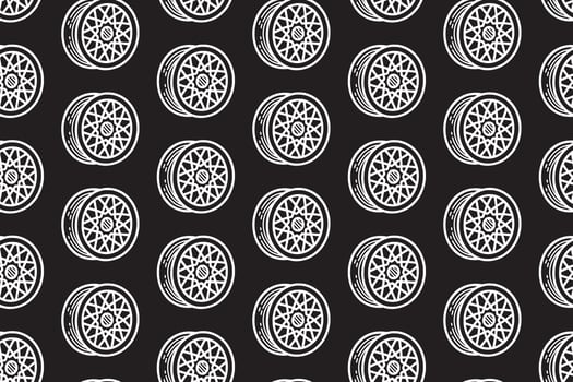 mesh spoke car line art seamless pattern on black background. car wheel rim engraving doodle pattern background. alloy rim racing hatching wallpaper for garage, workshop, detailing, exterior merch vector