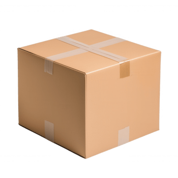 cardboard icon Sealed brown and shipping box, positioned upright on transparent surface, waiting packaging 3d mailing png
