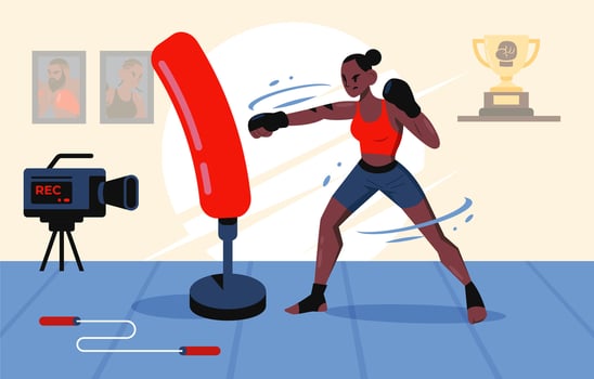 Boxer training with punching bag vector