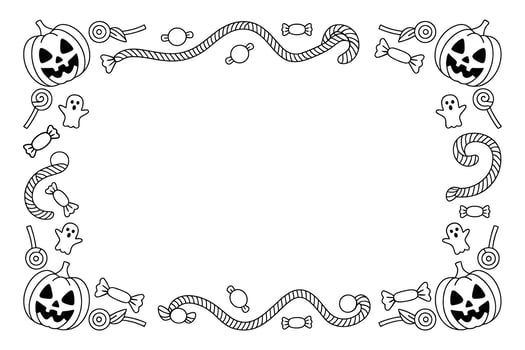 Whimsical halloween border with pumpkins and spooky elements vector